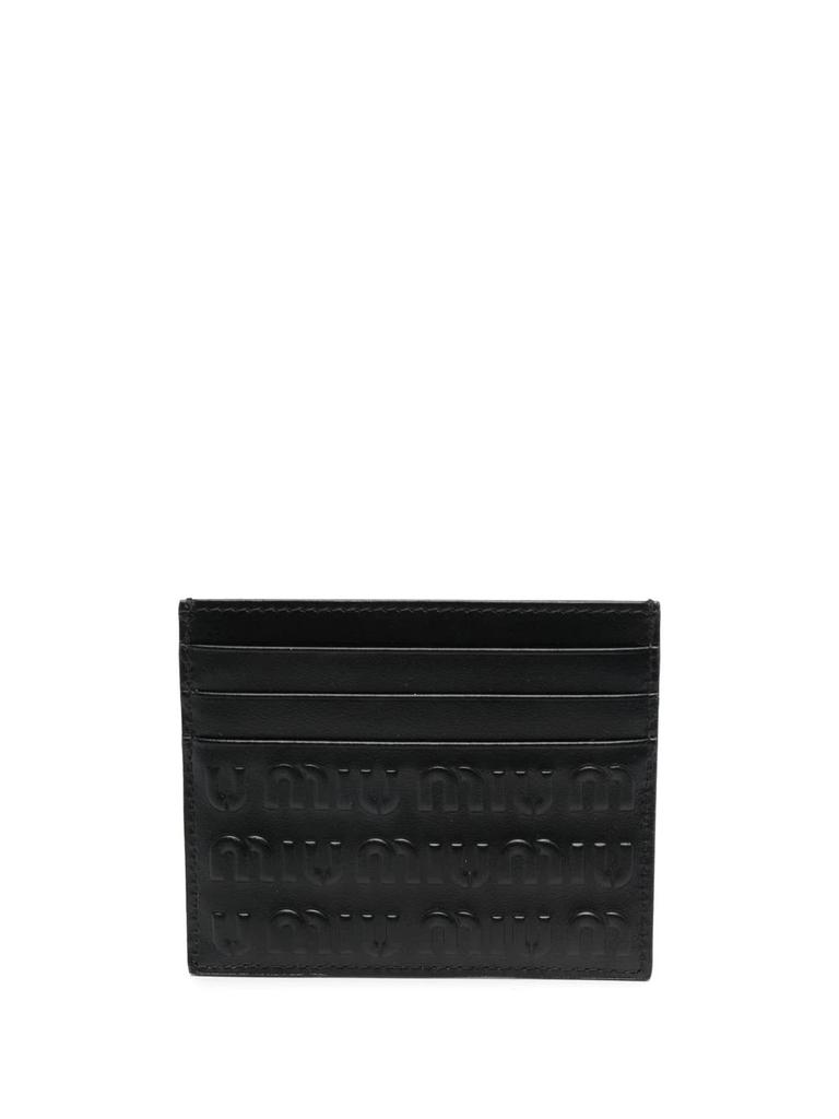 MIU MIU logo-embossed leather cardholder black商品第2张图片规格展示