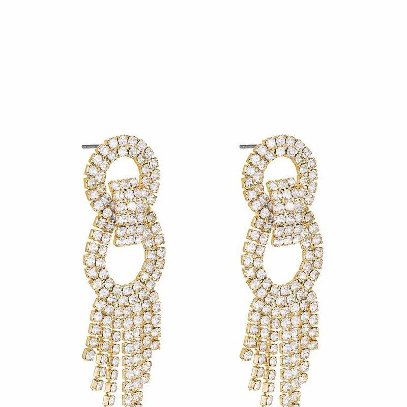 商品Ettika Jewelry|Crystal Gatsby 18k Gold Plated Statement Earrings,价格¥378,第2张图片详细描述