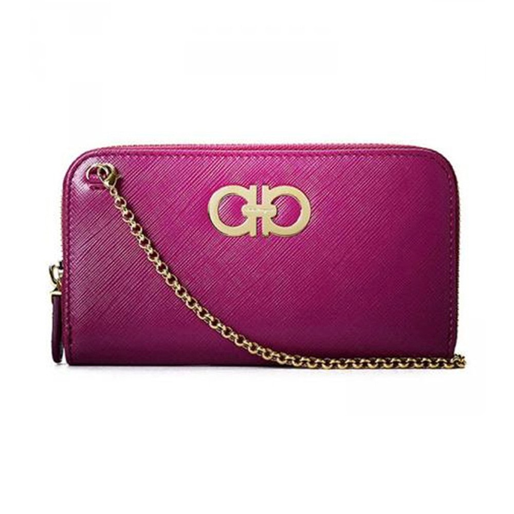 商品[国内直发] Salvatore Ferragamo|Salvatore Ferragamo 菲拉格慕 Double Gancio女款紫红色Double Gancio牛皮短链桑格利亚手拿包 22-B934-656530,价格¥986,第1张图片