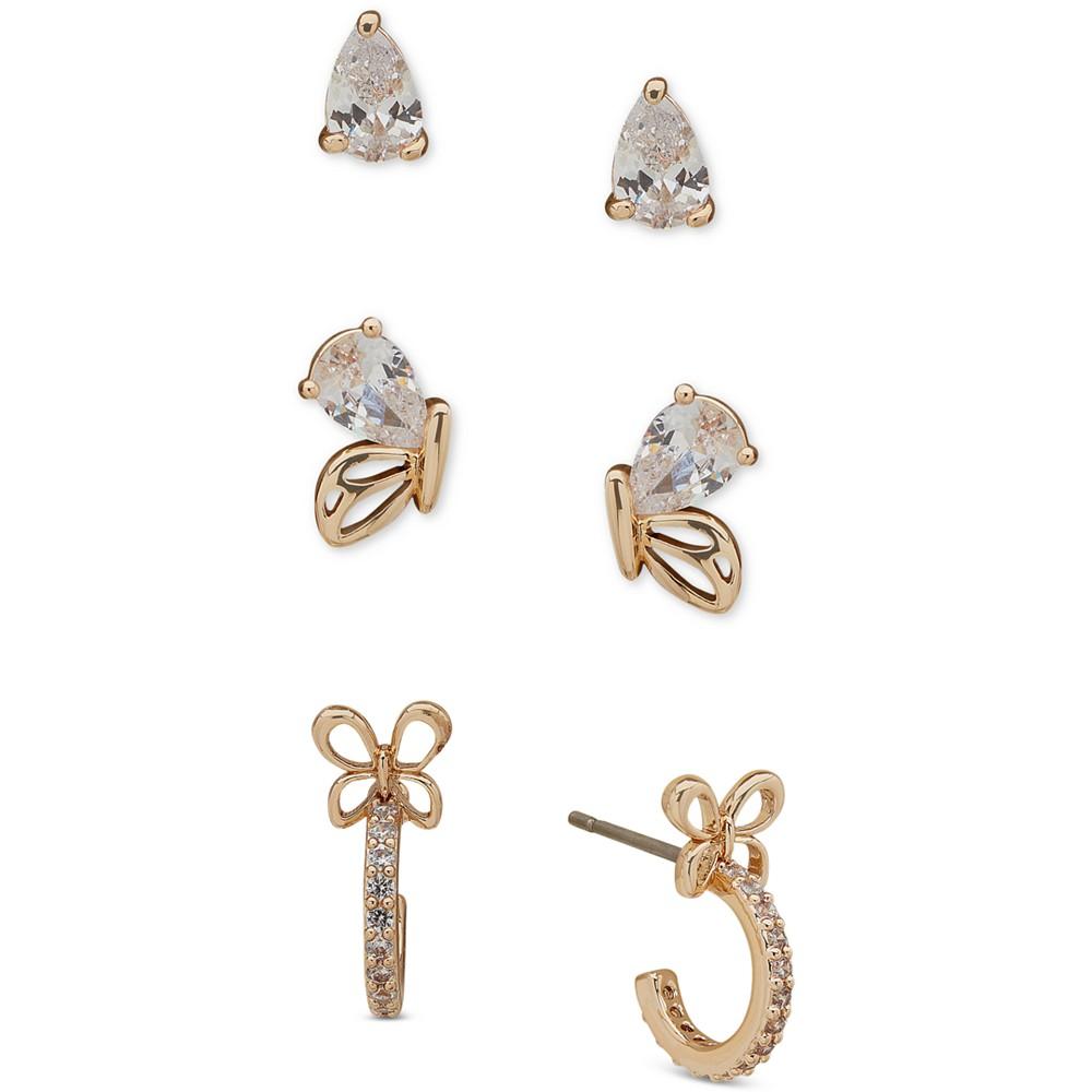 Gold-Tone 3-Pc. Set Crystal Butterfly Motif Stud & Hoop Earrings商品第1张图片规格展示