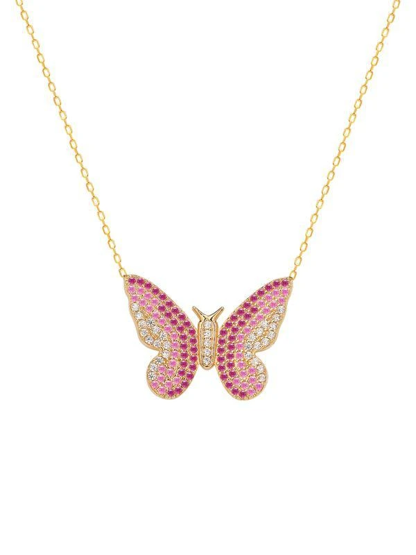 商品Gabi Rielle|Love In Bloom 14K Goldplated Sterling Silver, Pink Sapphire & Pave High-Quality Crystal Butterfly Pendant Necklace,价格¥532,第1张图片