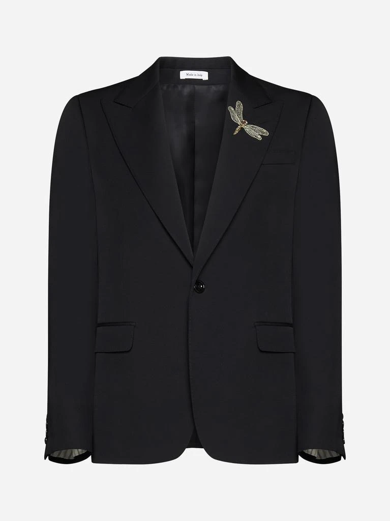 商品Alexander McQueen|Dragonfly-pin wool single-breasted blazer,价格¥25898,第1张图片
