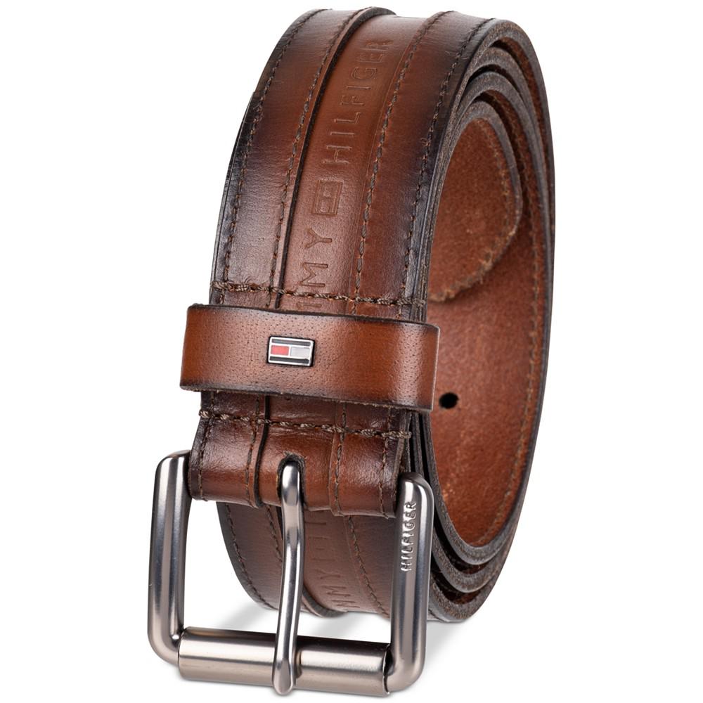 Men's Tonal Stripe Embossed Leather Belt商品第2张图片规格展示