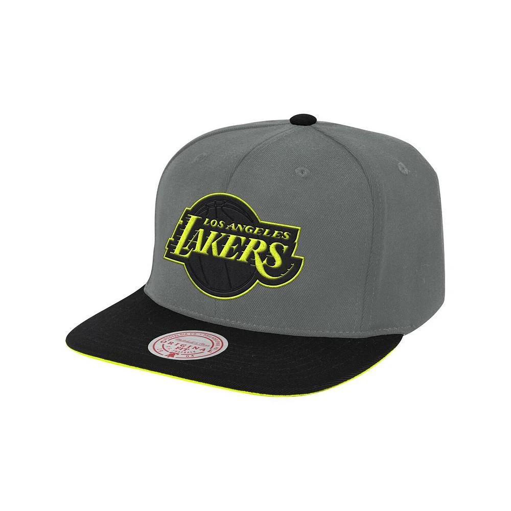 商品Mitchell and Ness|Men's Gray and Black Los Angeles Lakers Neon Lights Snapback Adjustable Hat,价格¥240,第1张图片