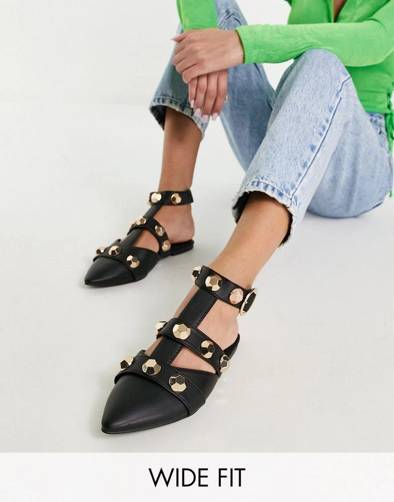 商品ASOS|ASOS DESIGN Wide Fit Lorina studded ballet flats in black,价格¥194,第1张图片