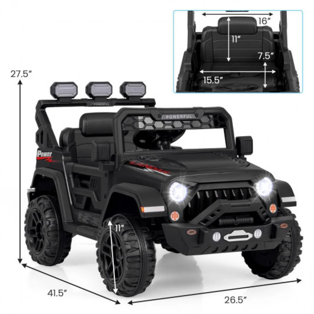 商品Hivvago|12V Electric Kids Ride on Truck with Remote Control and Music-Black,价格¥2154,第4张图片详细描述