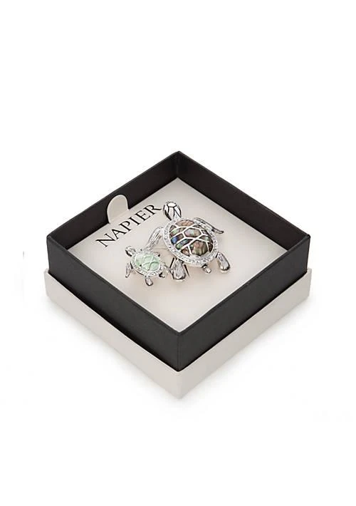 商品Napier|Silver Tone Mother Turtle And Baby Boxed Pin,价格¥76,第2张图片详细描述