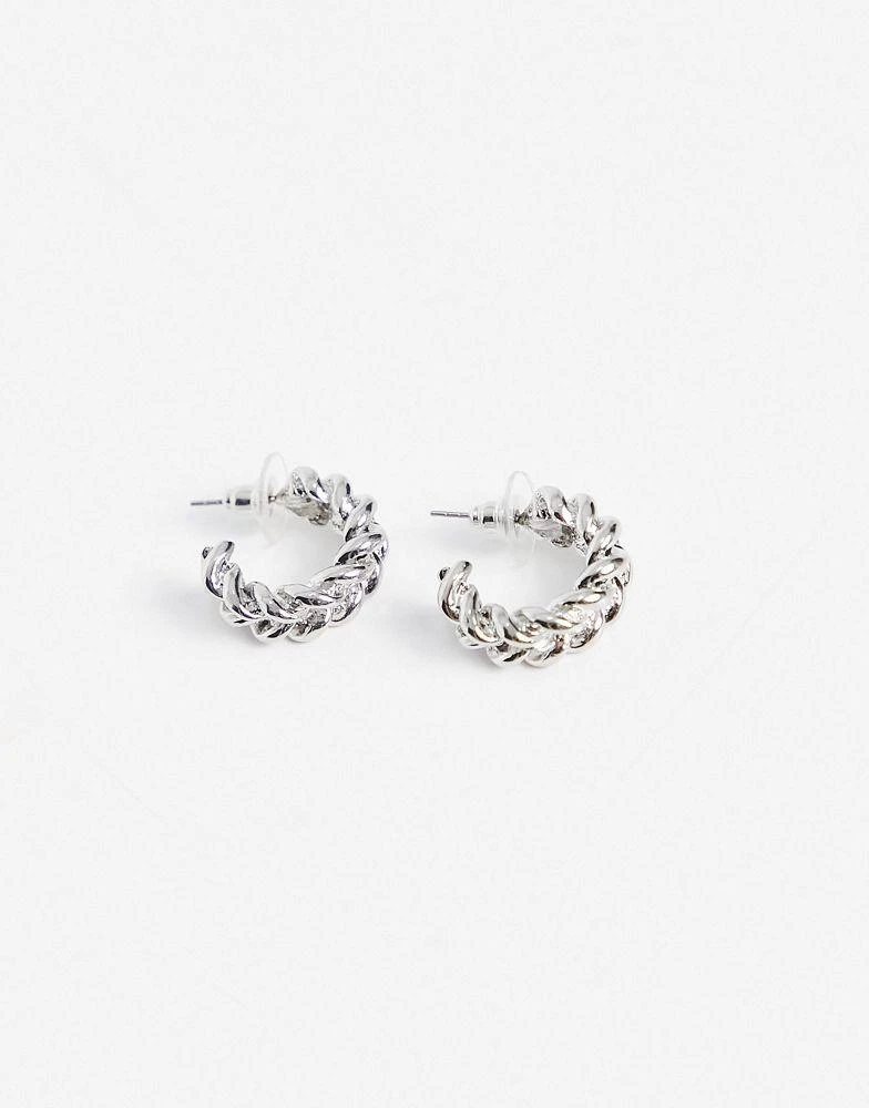 商品DesignB London|DesignB London double row twist hoop earrings in silver,价格¥55,第4张图片详细描述