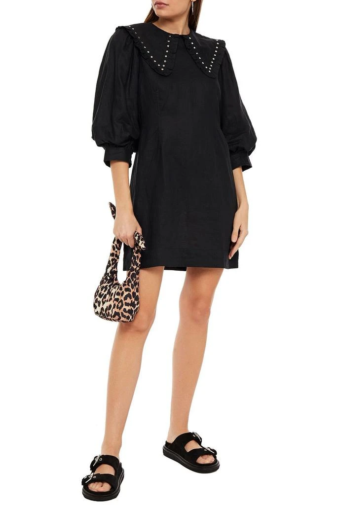 商品Ganni|Ruffle-trimmed studded linen mini dress,价格¥635,第4张图片详细描述