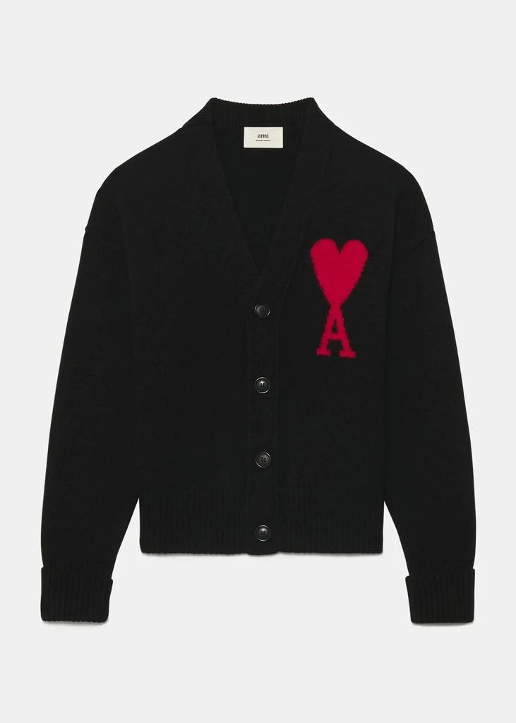 商品AMI|AMI Alexandre Mattiussi Black Ami De Coeur Crewneck Cardigan,价格¥2756,第1张图片