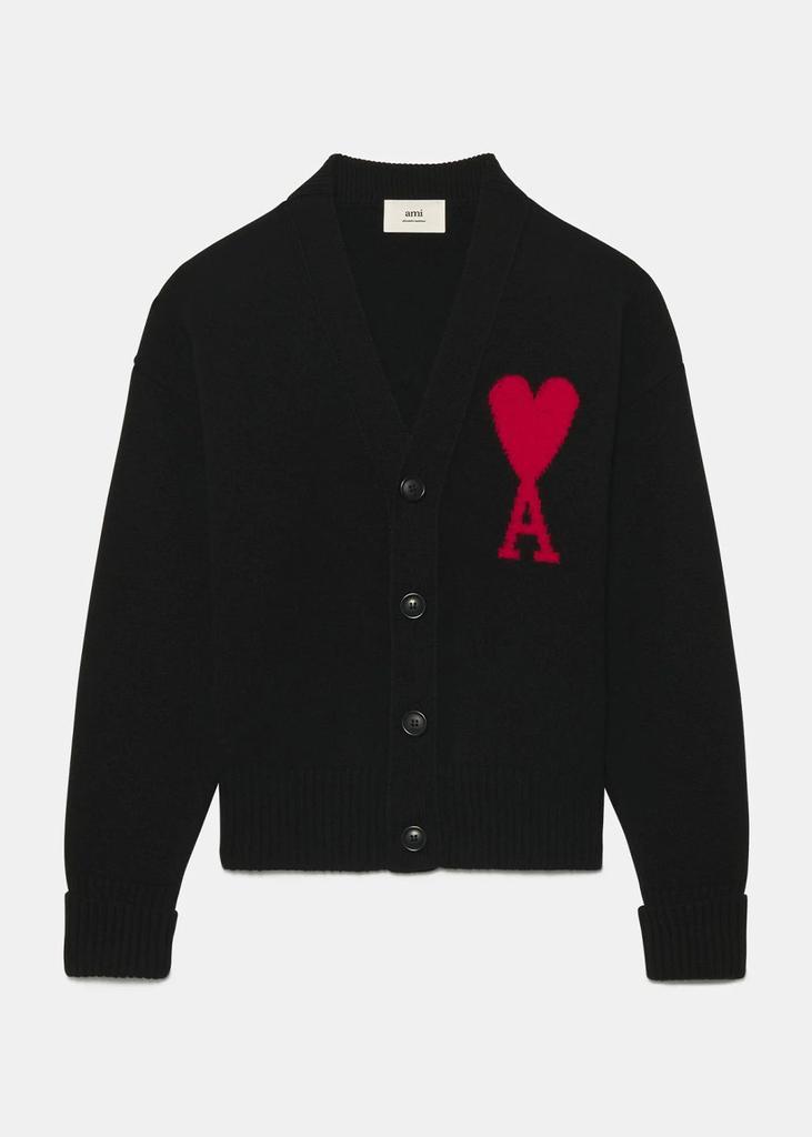 商品AMI|AMI Alexandre Mattiussi Black Ami De Coeur Crewneck Cardigan,价格¥2654,第1张图片