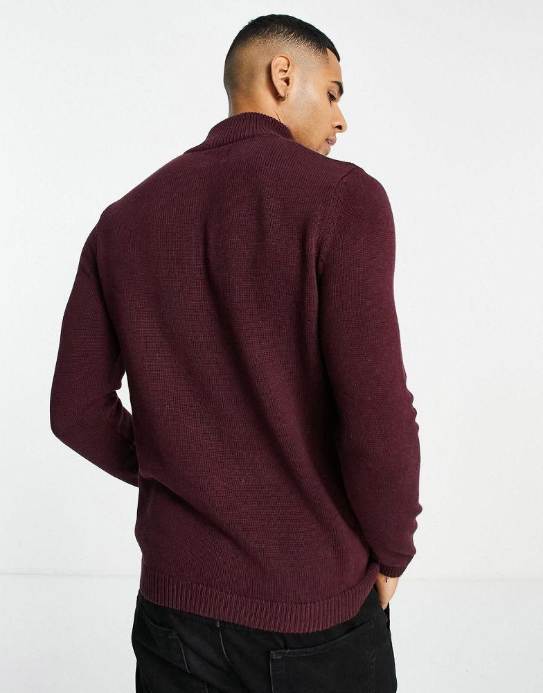 ASOS DESIGN midweight half zip cotton jumper in burgundy商品第2张图片规格展示