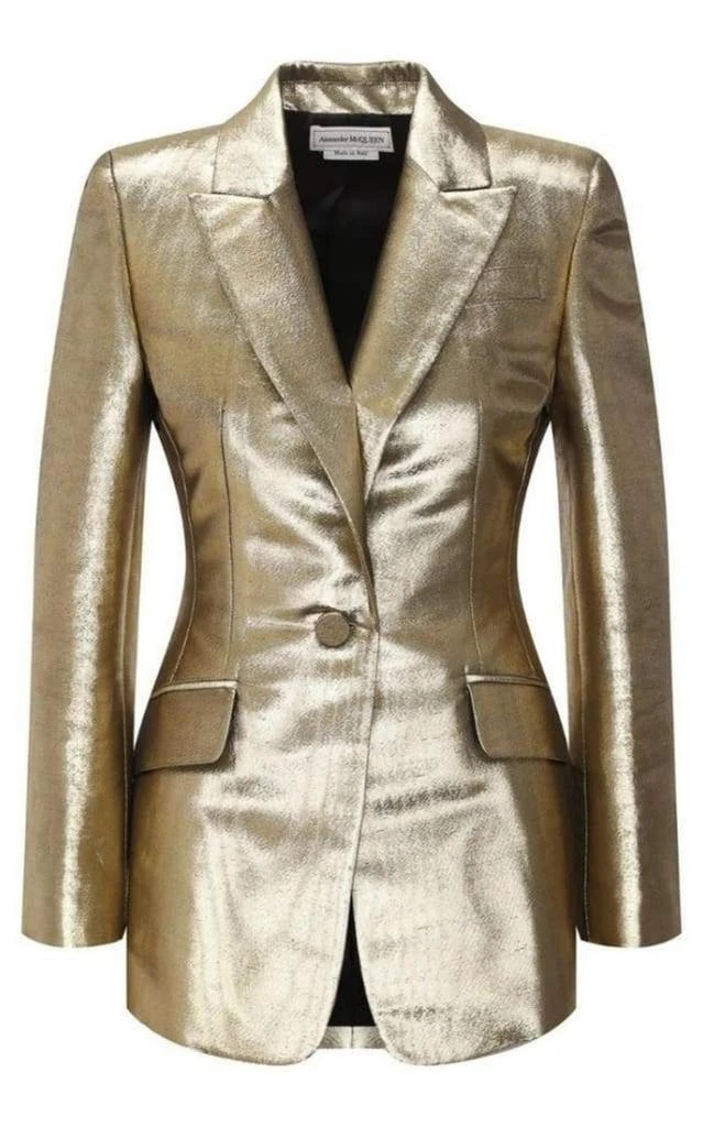 商品Alexander McQueen|Gold Metallic Moiré Jacket,价格¥11323,第1张图片