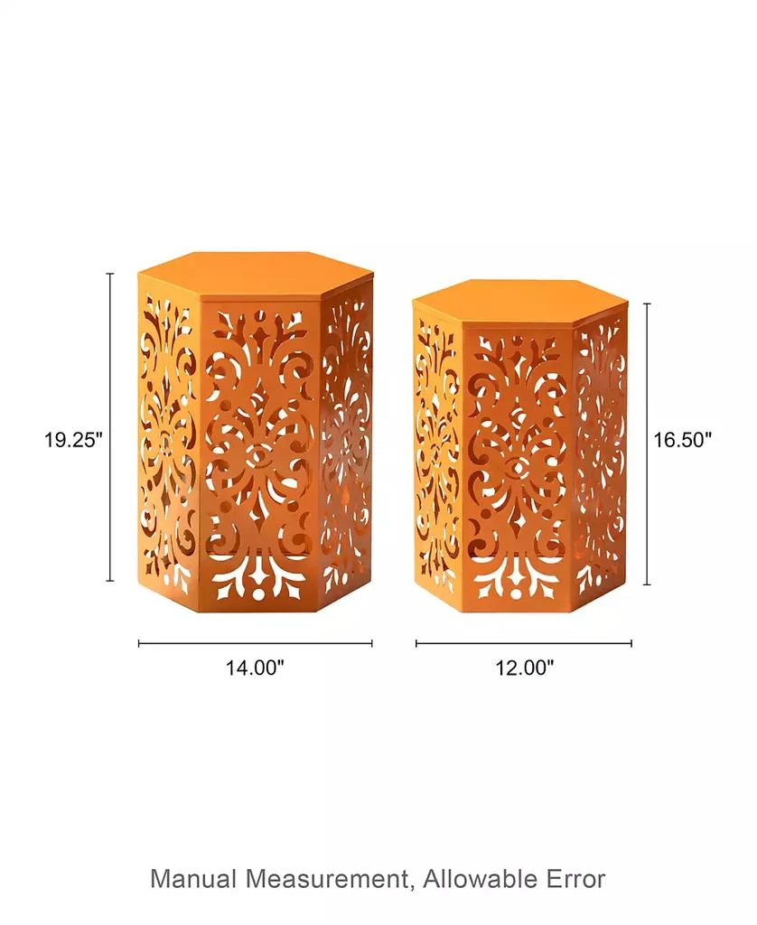 商品Glitzhome|Multi-Functional Set of 2 Orange  Cutout Floral Hexagonal Garden Stools or Planter Stand,价格¥1151,第5张图片详细描述