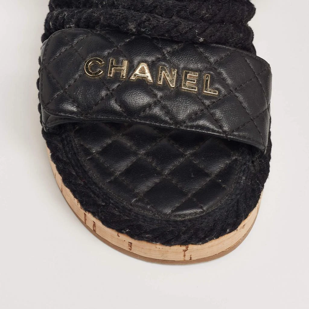 Chanel Black Leather Quilted Rope CC Flat Sandals Size 38 商品