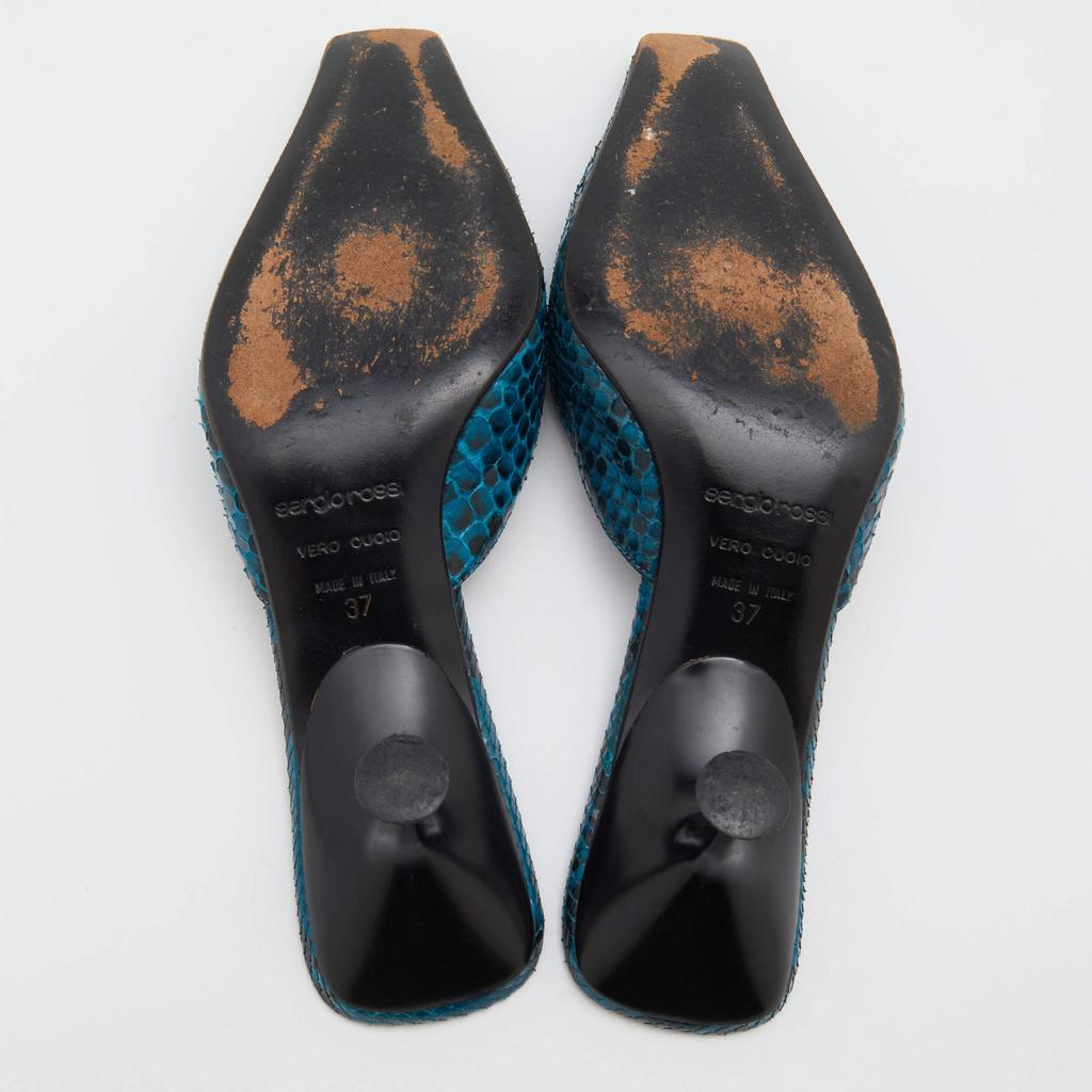 Sergio Rossi Blue/Black Python Leather Kitten Heel Mules Size 37商品第6张图片规格展示