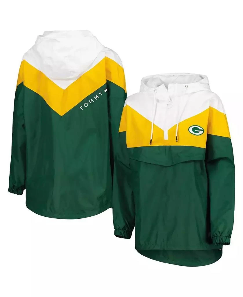 商品Tommy Hilfiger|Women's White, Gold Green Bay Packers Staci Half-Zip Hoodie Windbreaker Jacket,价格¥727,第1张图片