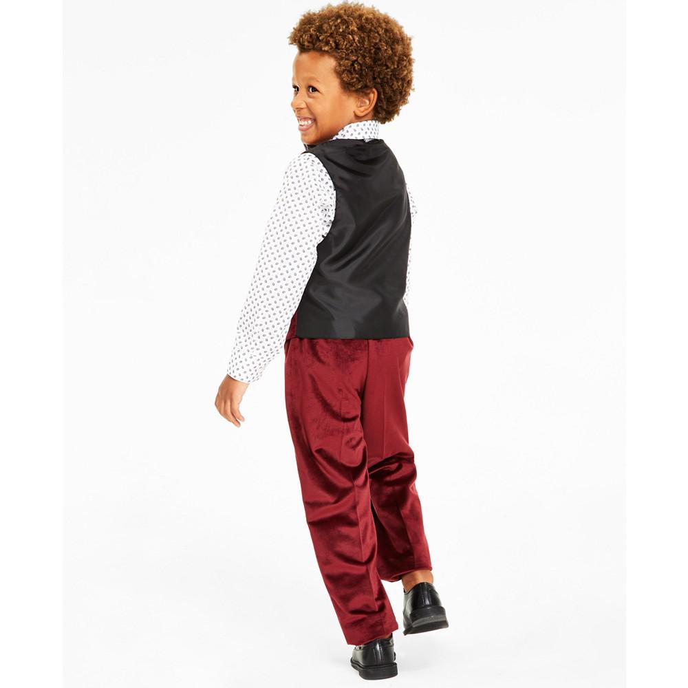 Little Boys 4-Pc. Velvet Vest, Pants, Shirt & Bowtie Set商品第3张图片规格展示