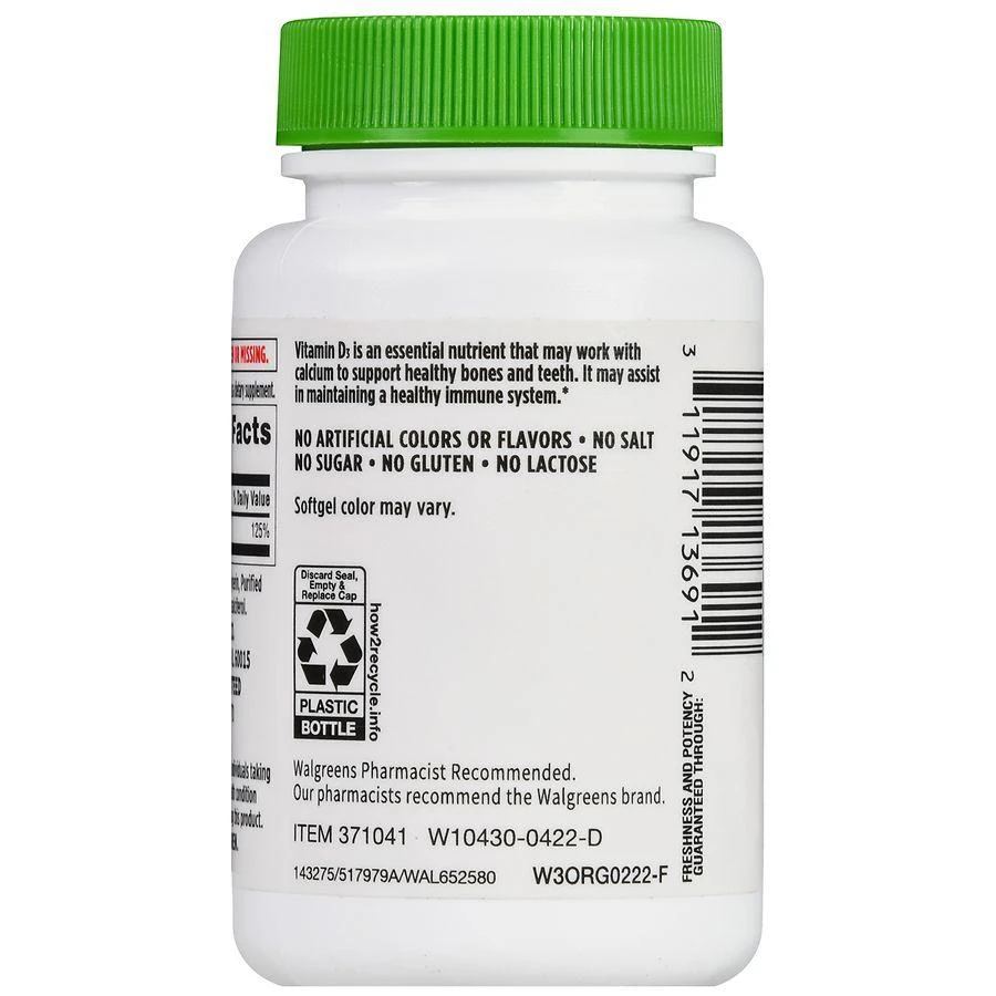 商品Walgreens|Vitamin D3 25 mcg (1000 IU) Softgels (200 days),价格¥118,第3张图片详细描述