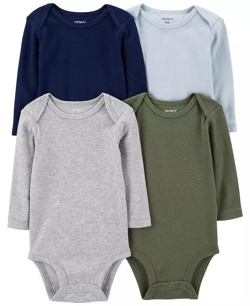 商品Carter's|Baby Boys Long Sleeve Bodysuits, Pack of 4,价格¥138,第1张图片