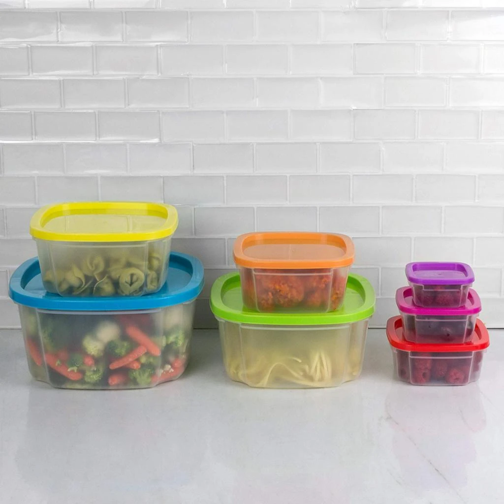 商品Home Basics|Home Basics 7 Piece Plastic Food Storage Container Set with Multi-Colored Lids,价格¥131,第5张图片详细描述
