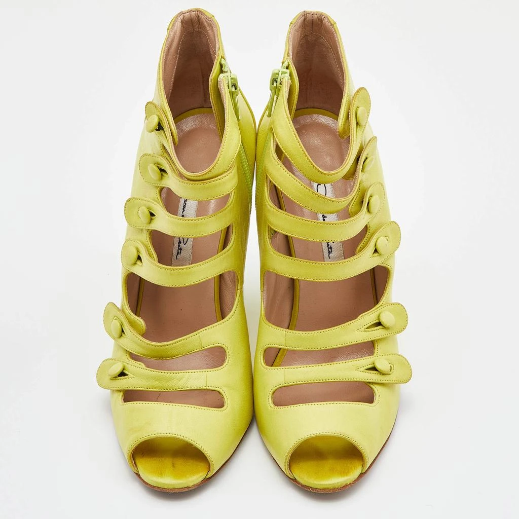 商品[二手商品] Oscar de la Renta|Oscar de la Renta Yellow Leather Caged Ankle Length Wedge Sandals Size 37.5,价格¥1014,第3张图片详细描述