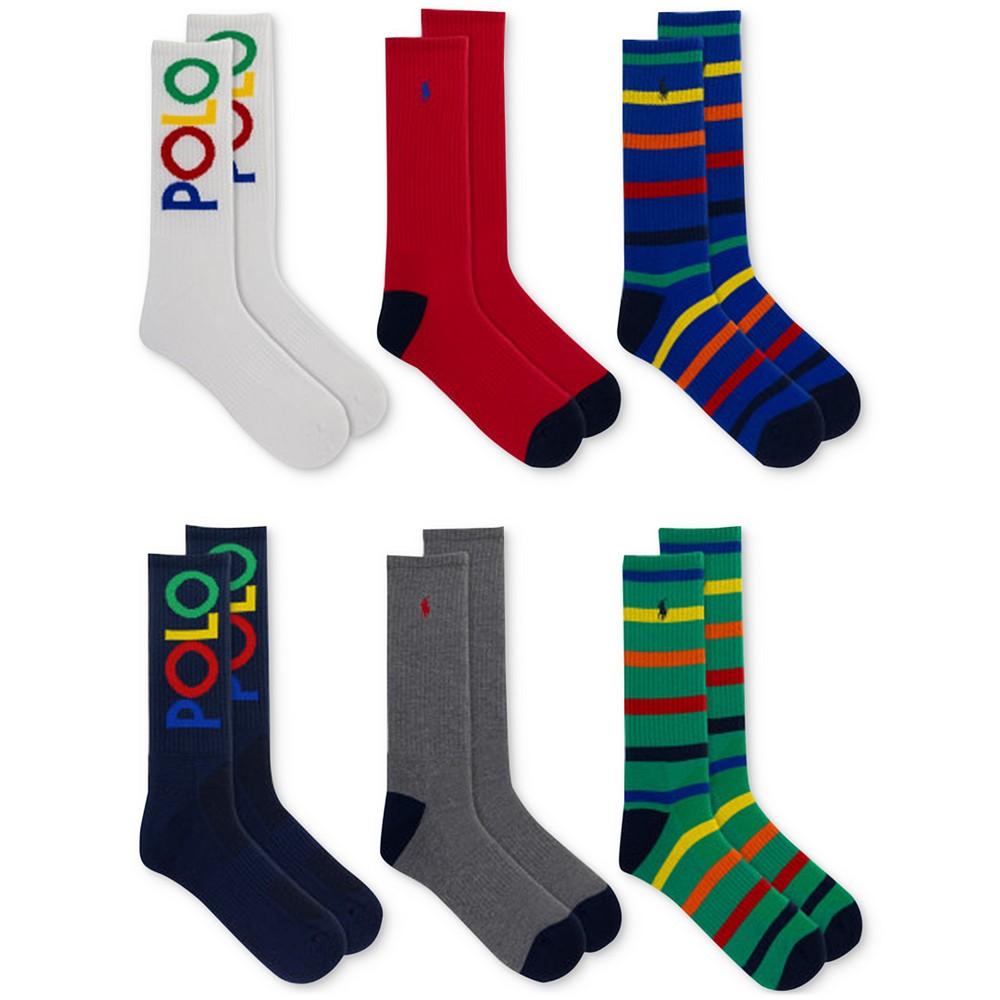 Men's Tossed Polo Crew Socks, 6-Pack商品第1张图片规格展示