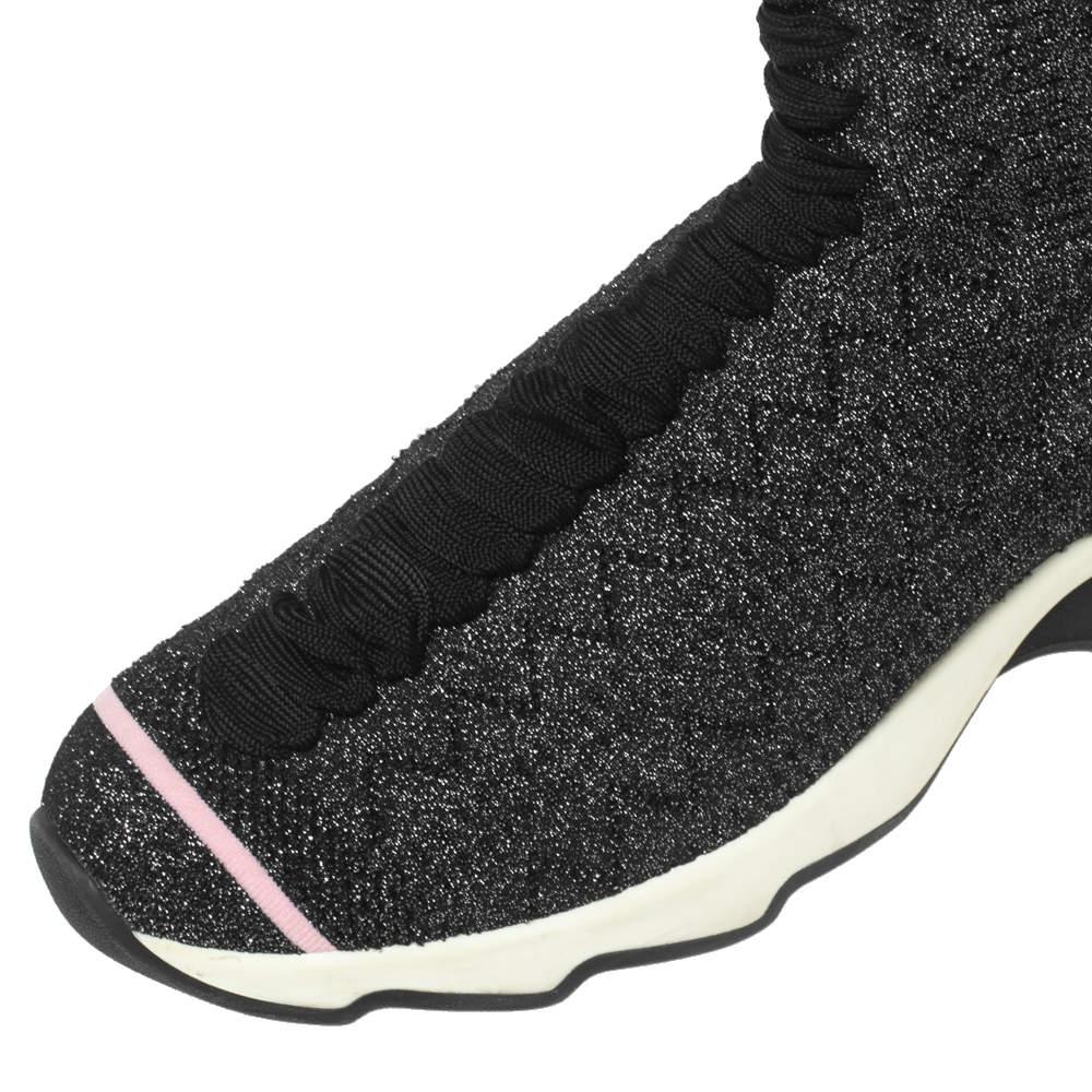 Fendi Black/Silver Glitter Knit Fabric High-Top Sock Sneakers Size 38商品第7张图片规格展示