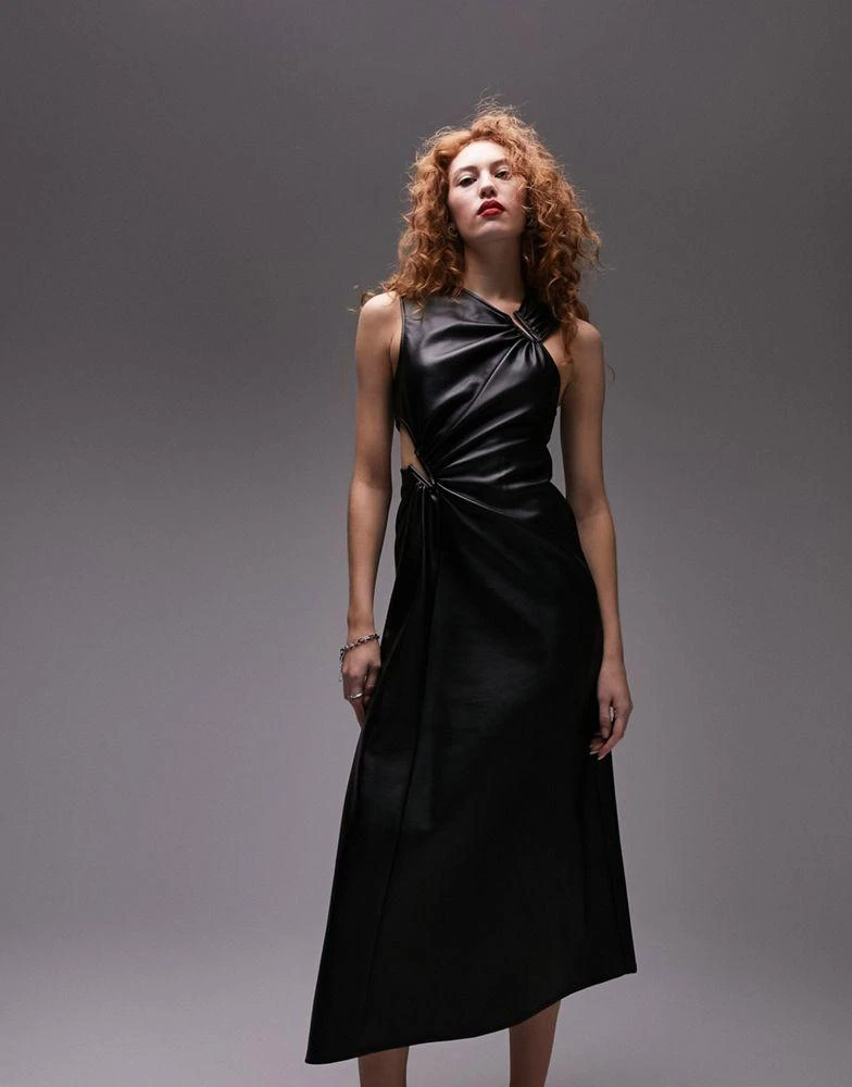 商品Topshop|Topshop PU assymetric cut out detail midi dress in black,价格¥720,第4张图片详细描述