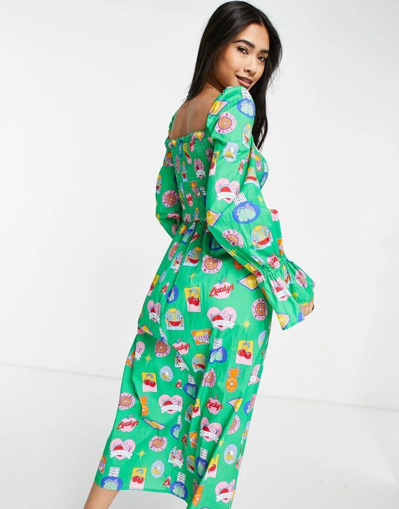 商品Never Fully Dressed|Never Fully Dressed Fruit Sticker shirred midi dress in green,价格¥361,第2张图片详细描述