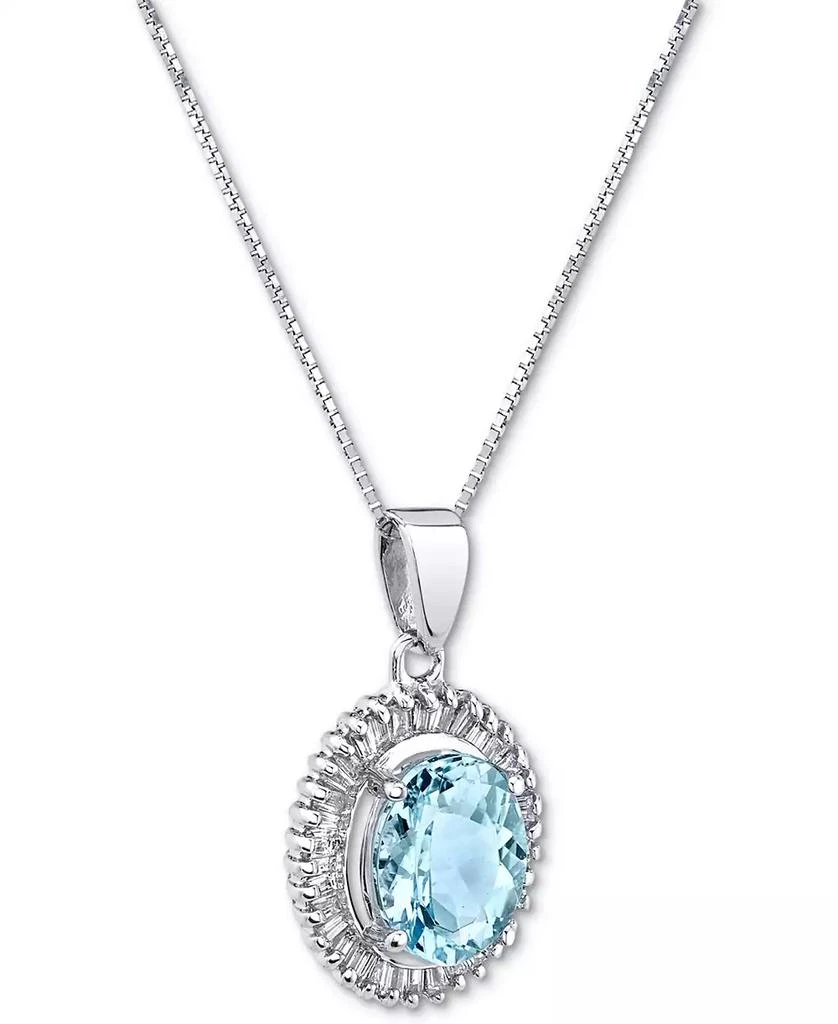 商品Macy's|Aquamarine (1-1/10 ct. t.w.) & Diamond (1/3 ct. t.w.) Baguette Halo 18" Pendant Necklace in 14k White Gold,价格¥10365,第2张图片详细描述