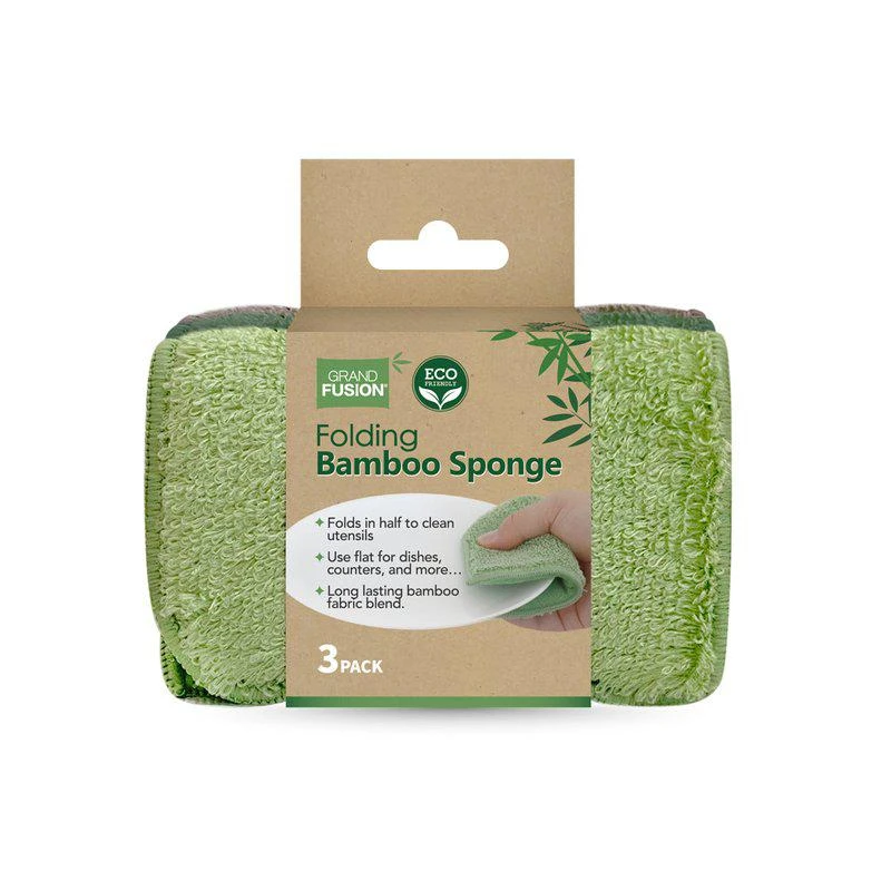 商品Grand Fusion Housewares|Eco-Friendly Folding Bamboo Sponge 3 Pack Set SET OF 1 (3PK),价格¥91,第2张图片详细描述