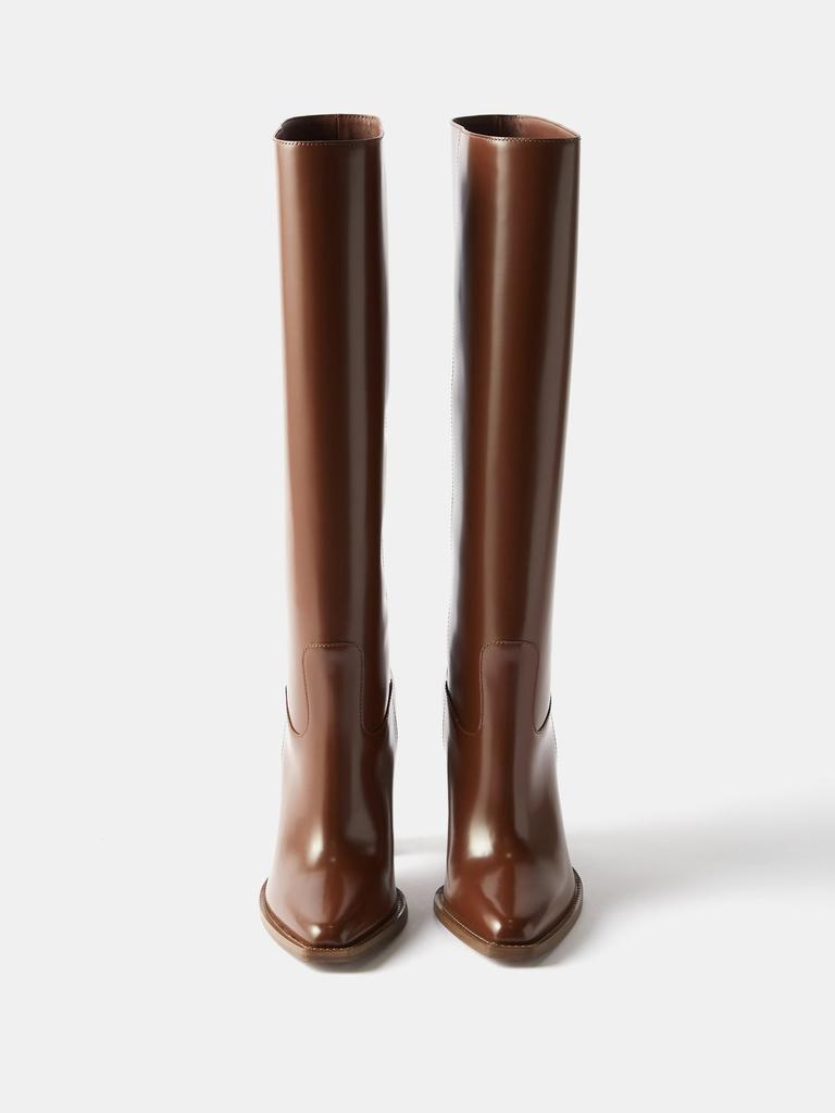 FF-heel leather knee-high boots商品第5张图片规格展示