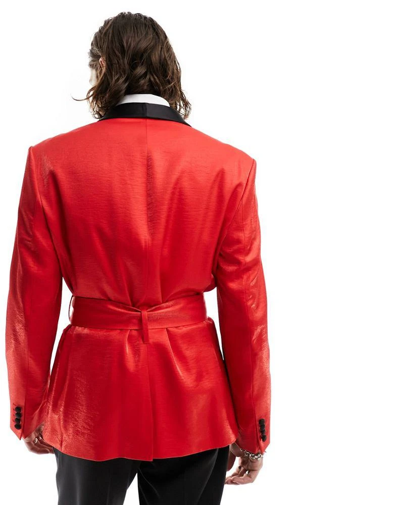 商品ASOS|ASOS DESIGN slim belted blazer in red satin,价格¥392,第3张图片详细描述