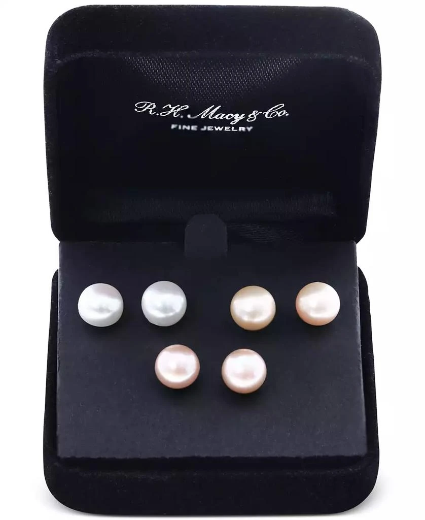 商品Effy|EFFY® 3-Pc. Set Pink, Peach, & White Cultured Freshwater Pearl (9mm) Stud Earrings in Sterling Silver,价格¥819,第1张图片