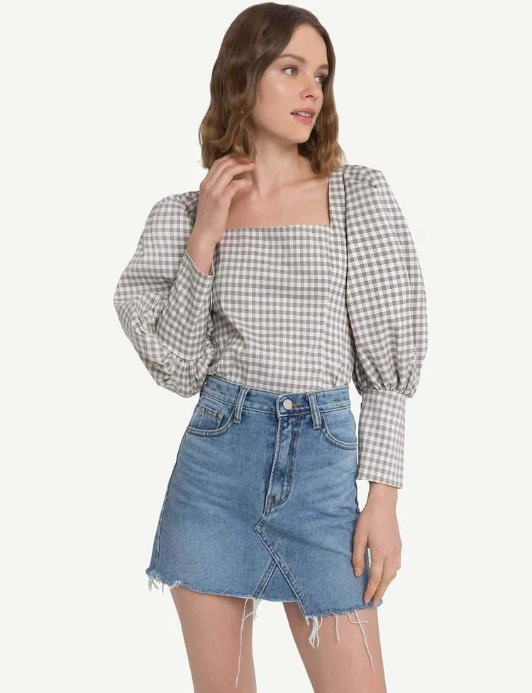 商品Pixie Market|Eli Plaid Puffy Sleeve Button Shirt,价格¥594,第1张图片