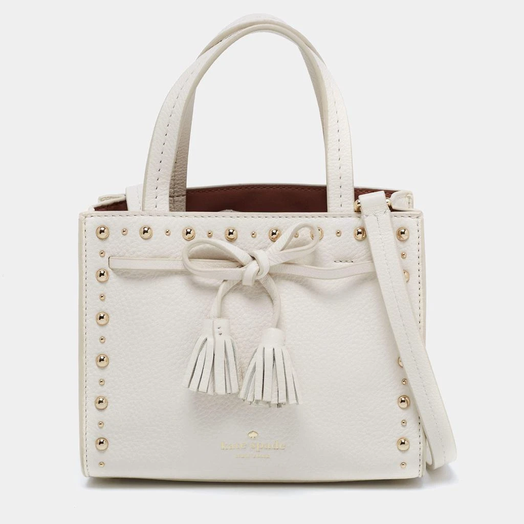 商品Kate Spade|Kate Spade White Leather Holden Street Lanie Studded Tassel Tote,价格¥1330,第1张图片