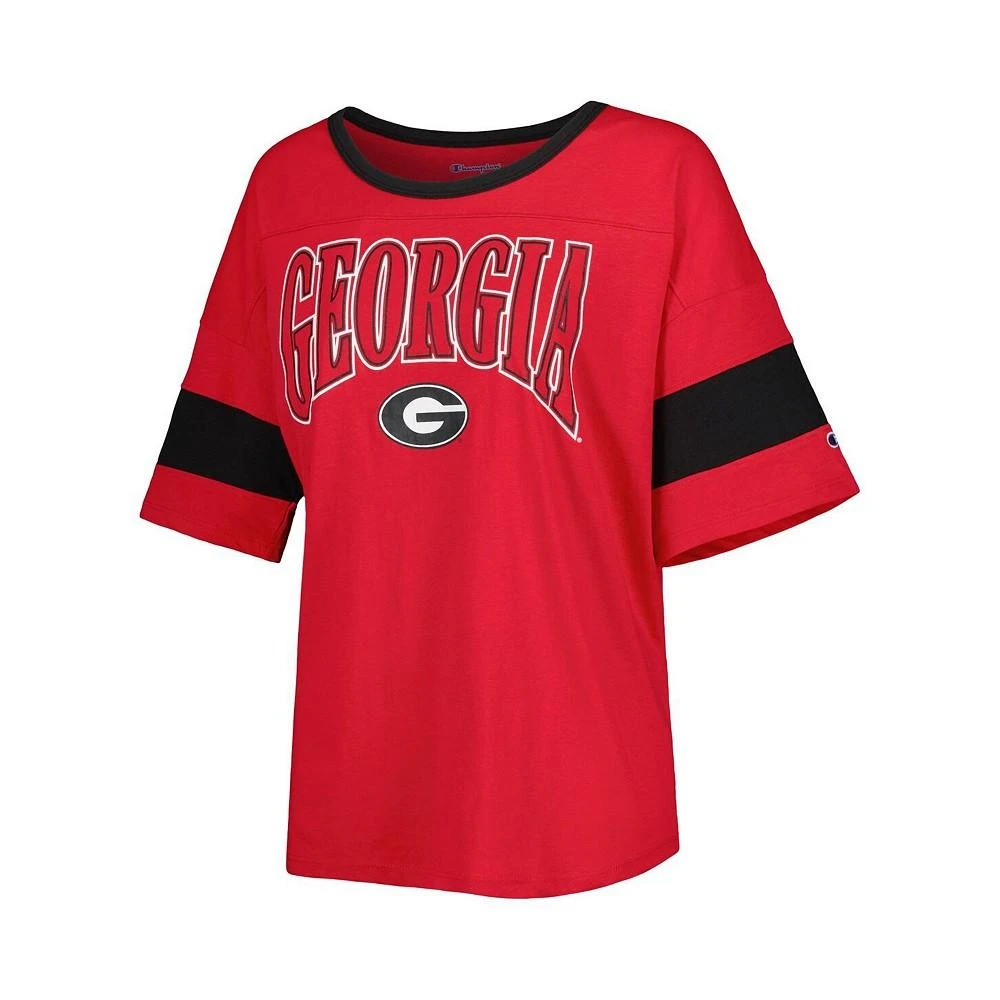 商品CHAMPION|Women's Red Georgia Bulldogs Jumbo Arch Striped Half-Sleeve T-shirt,价格¥247,第2张图片详细描述