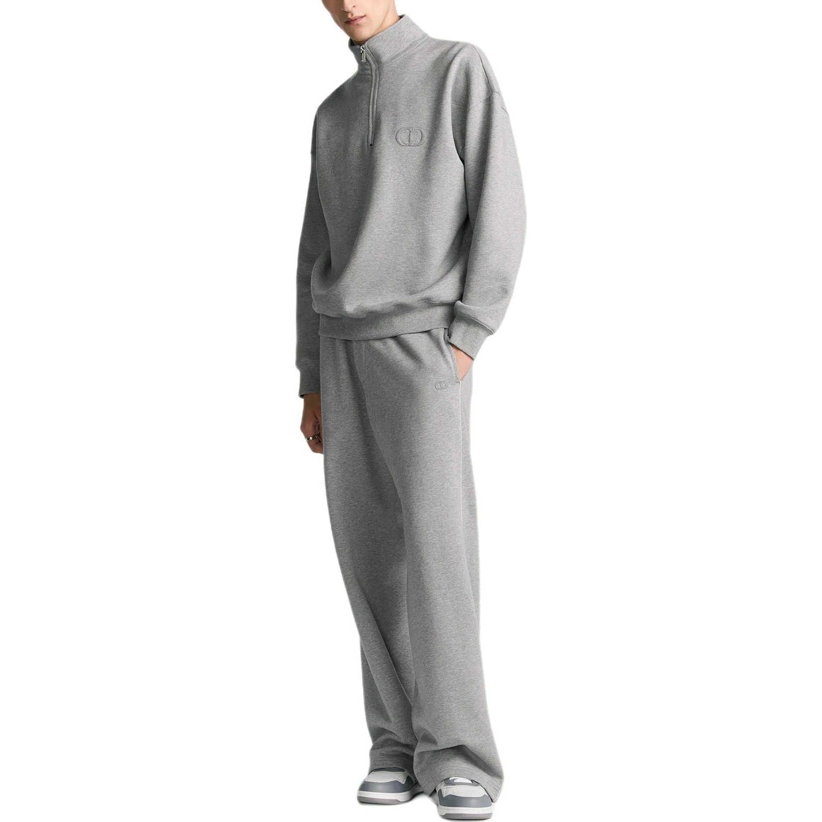 商品[国内直发] Dior|迪奥 标志刺绣半拉链长袖卫衣 男款 灰色,价格¥11145,第6张图片详细描述