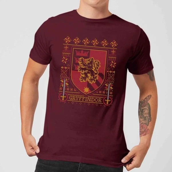 商品Harry Potter|Harry Potter Gryffindor Crest Men's Christmas T-Shirt - Burgundy,价格¥170,第1张图片