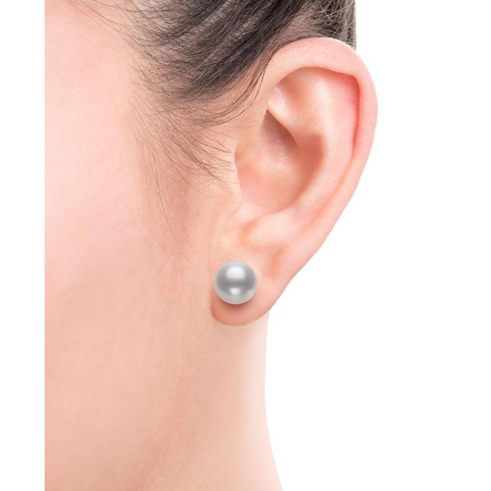 商品Macy's|2-Pc. Set Cultured Freshwater Pearl (7mm) & Lab-Created White Sapphire  (9mm) Stud Earrings in Sterling Silver,价格¥94,第4张图片详细描述