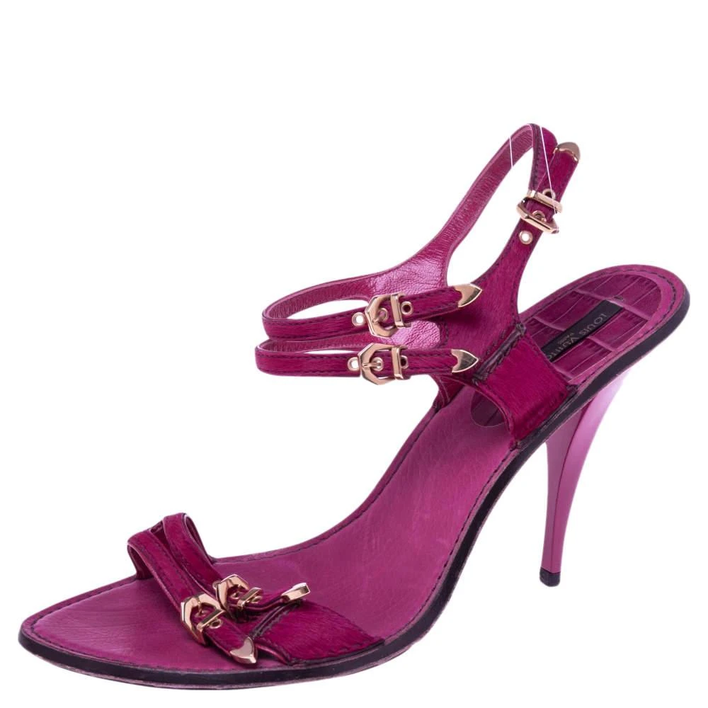 商品[二手商品] Louis Vuitton|Louis Vuitton Pink Pony Hair Buckle Ankle Strap Sandals Size 41,价格¥4181,第1张图片