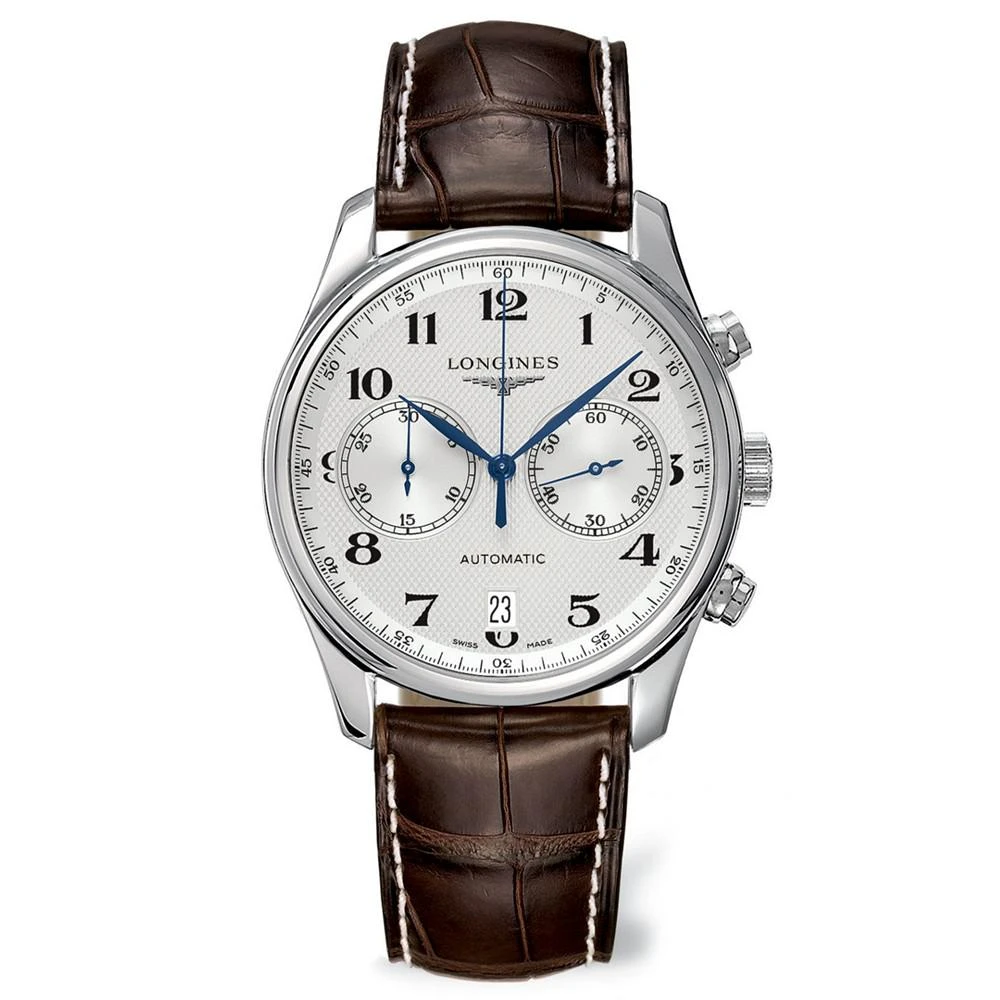 商品Longines|Men's Swiss Automatic Chronograph Master Brown Alligator Leather Strap Watch 40mm L26294783,价格¥22443,第1张图片