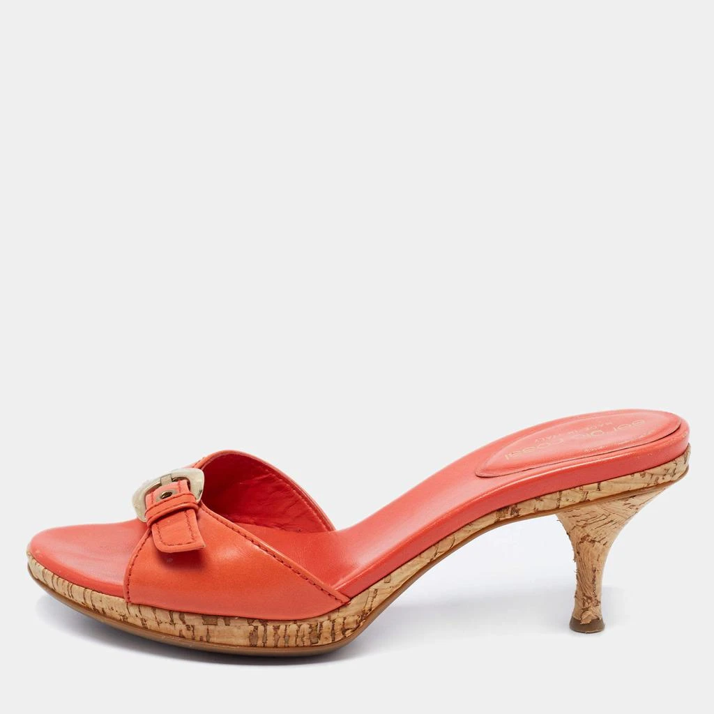 商品[二手商品] Sergio Rossi|Sergio Rossi Orange Leather Buckle Detail Cork Heel Slide Sandals Size 36.5,价格¥808,第1张图片