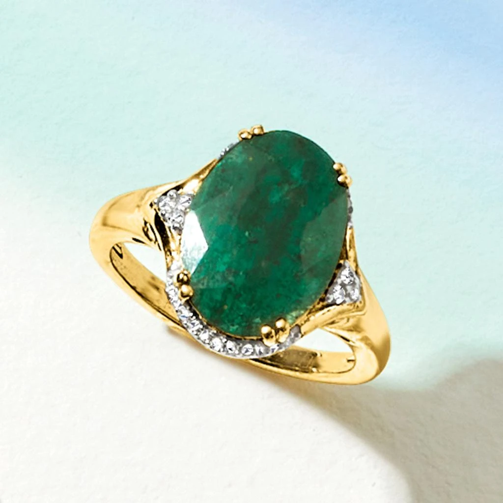 商品Ross-Simons|Emerald Ring With Diamond Accents in 18kt Gold Over Sterling,价格¥1019,第4张图片详细描述