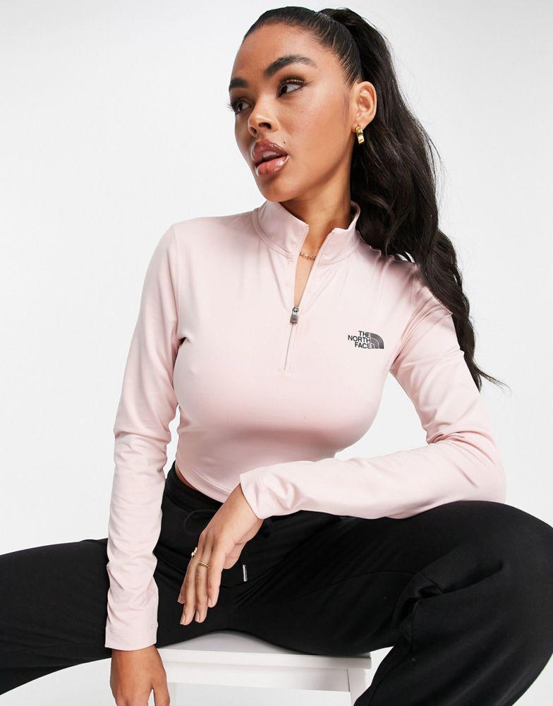 The North Face 1/4 zip cropped long sleeve t-shirt in pink Exclusive at ASOS商品第3张图片规格展示