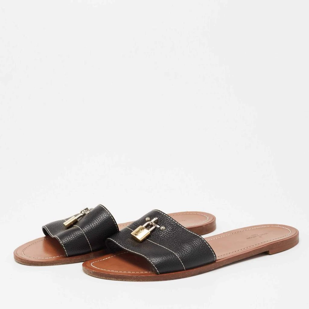 商品[二手商品] Louis Vuitton|Louis Vuitton Black Leather Lock it  Flat Slides Size 40,价格¥4108,第2张图片详细描述