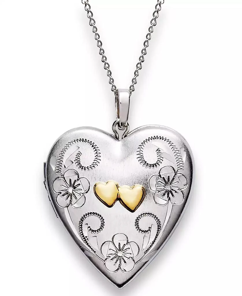 商品Macy's|Sterling Silver and 14k Gold Necklace, Heart Locket Pendant 18",价格¥912,第1张图片