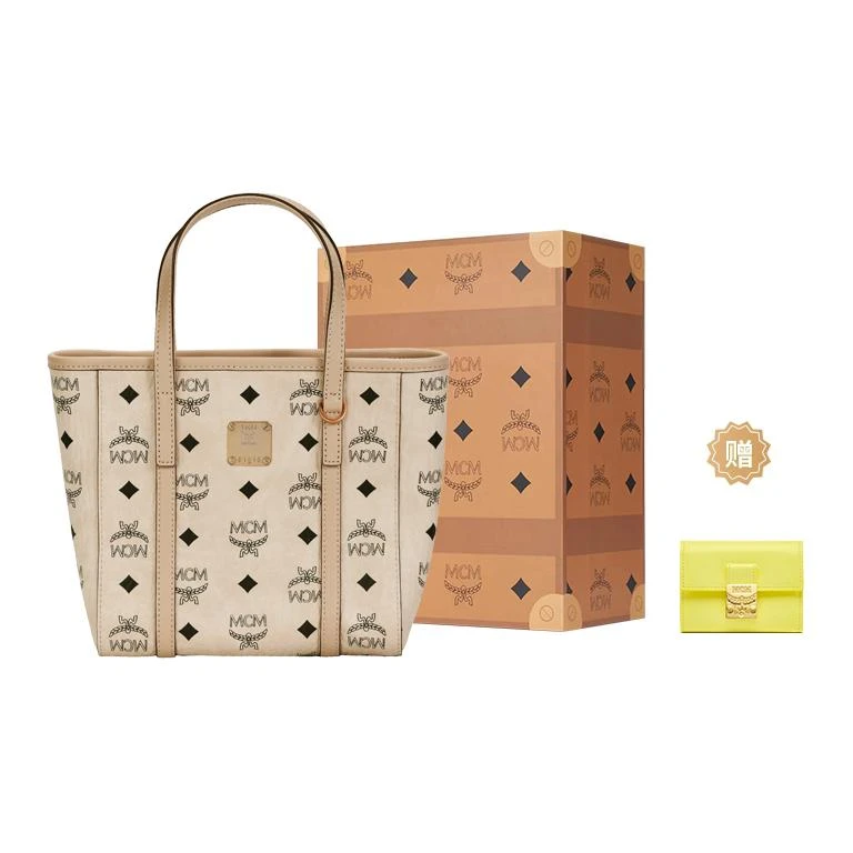 商品[国内直发] MCM|Toni 经典老花满印菜篮子 涂层帆布拼纳帕皮革饰边 托特Tote斜挎购物袋斜挎手提包 常规 男女同款情侣款 米色,价格¥3445,第11张图片详细描述