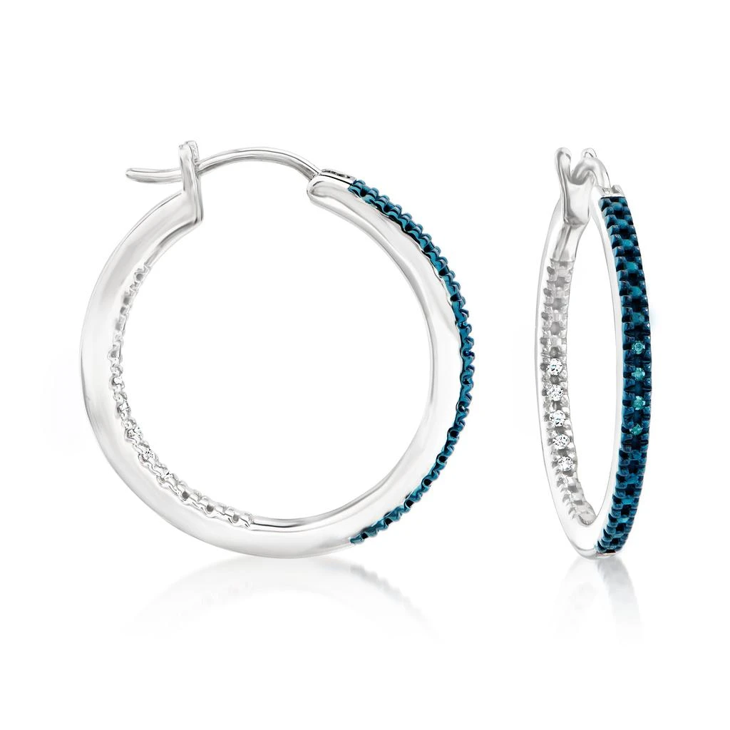 商品Ross-Simons|White and Blue Diamond Inside-Outside Hoop Earrings in Sterling Silver,价格¥948,第1张图片